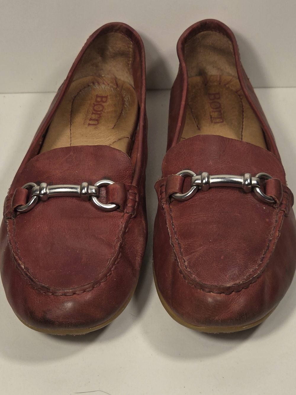 Born Women's Red Leather Bit Loafers